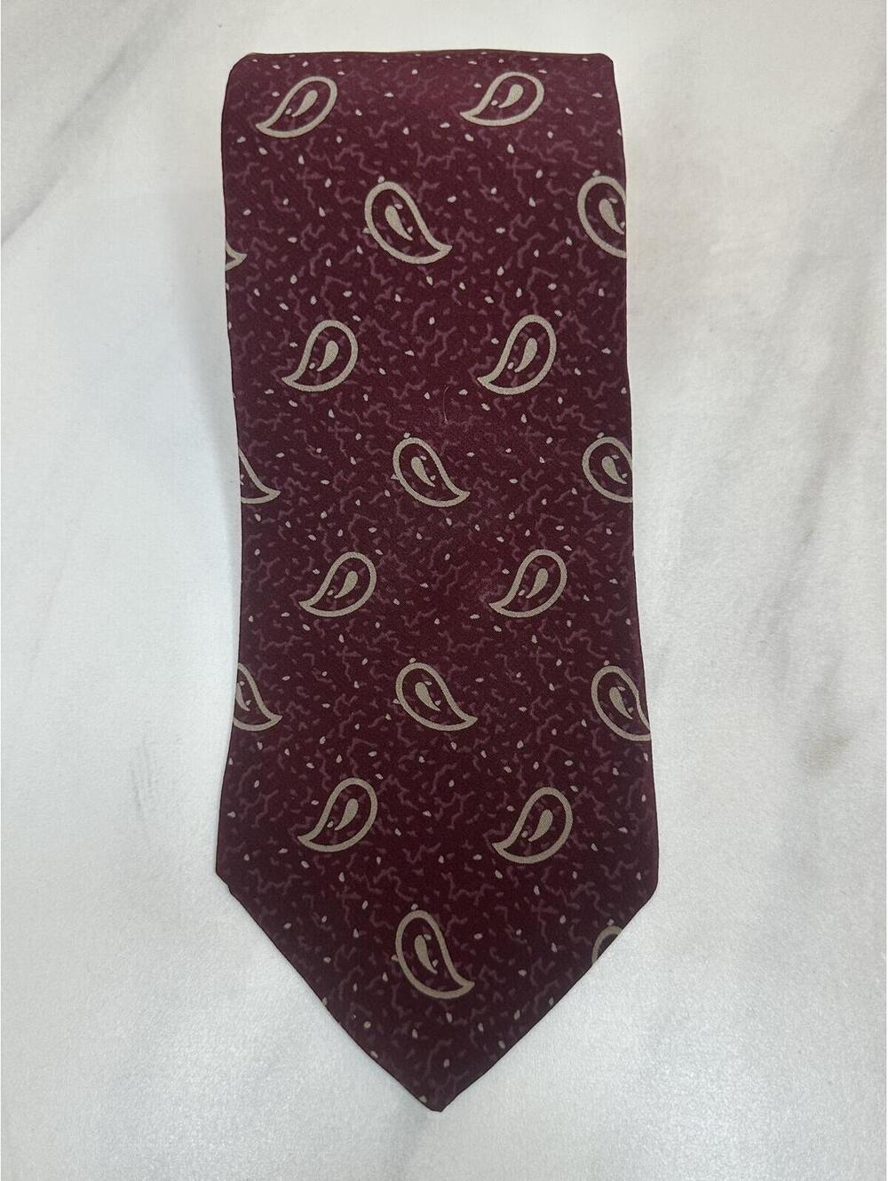 Vintage YSL burgundy grey 100% silk tie geometric paisley designer made in USA